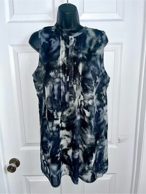 3/30$💥 Cassis Tank Top Tunic Camisole Sleeveless Black Sheer Medium Ink Pattern